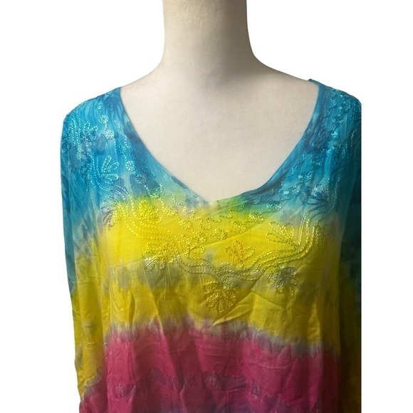 SAKKAS NWT Tie Dye Bright Multi Color Swim Cover Up/ Poncho Top One Size - Picture 3 of 8